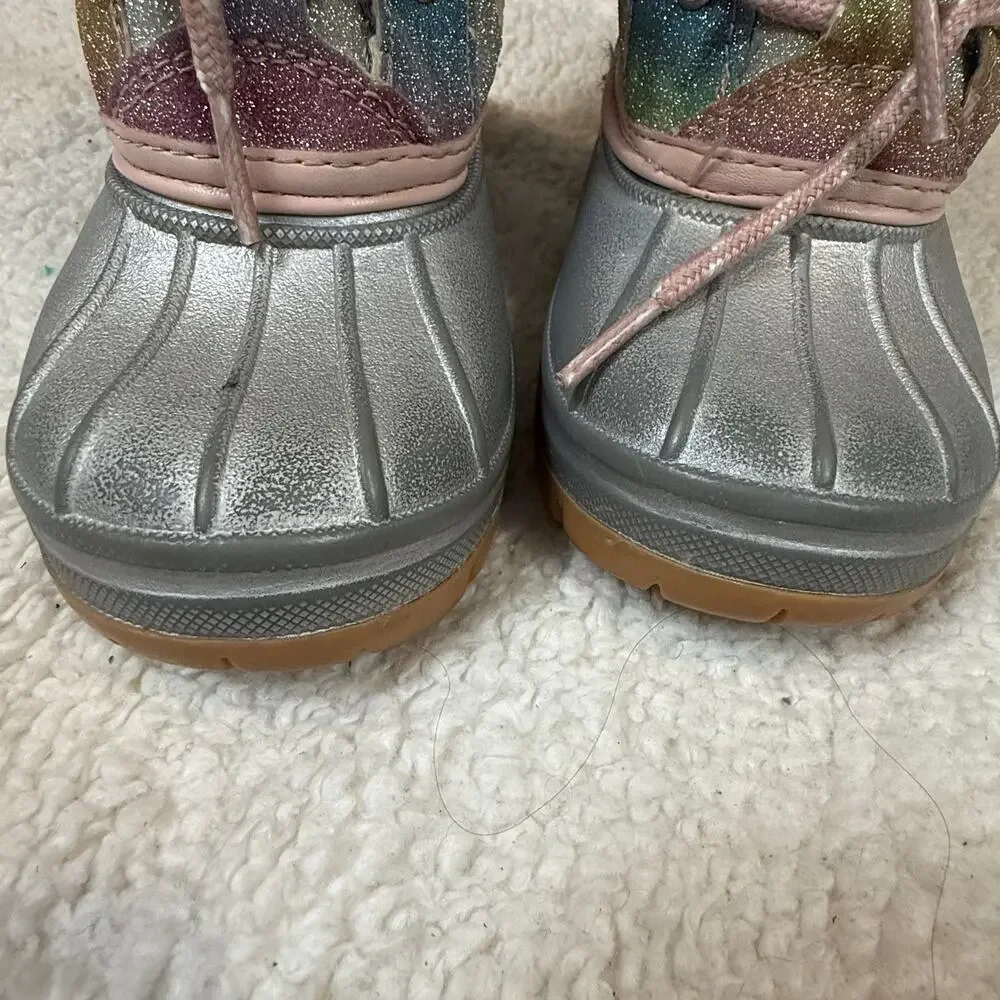 Juicy Couture Silver Glitter Rainbow Snow Winter Boots Girls Toddler 10 Faux Fur